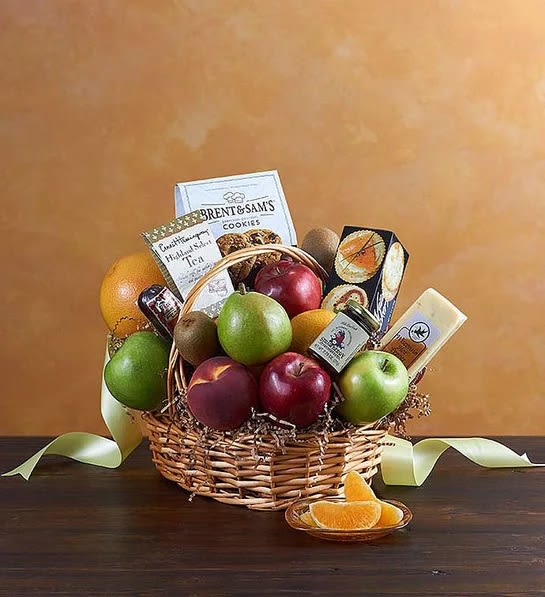 Deluxe Fruit & Gourmet Basket Flower Bouquet