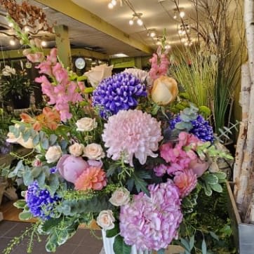Pink and Purple in a vase Flower Bouquet
