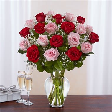 Ultimate Elegance Long Stem Pink and Red Roses Flower Bouquet