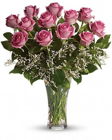 Dozen Pink Long Stem Roses Flower Bouquet
