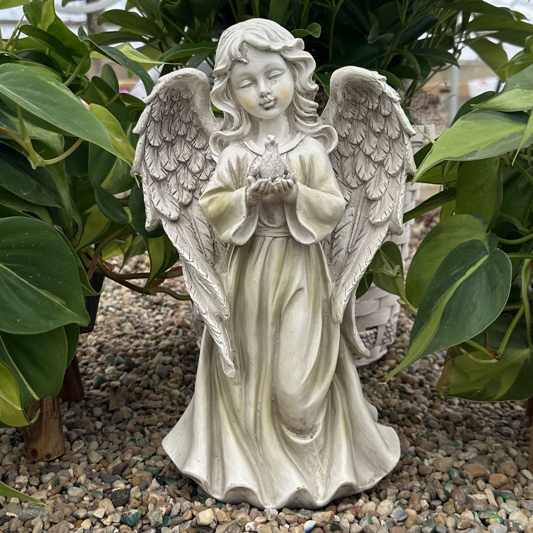 Angel Girl with Dove Flower Bouquet