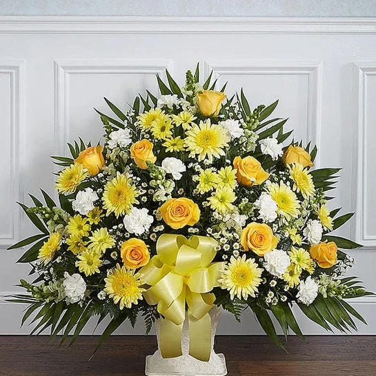 Yellow and White Sympathy Basket