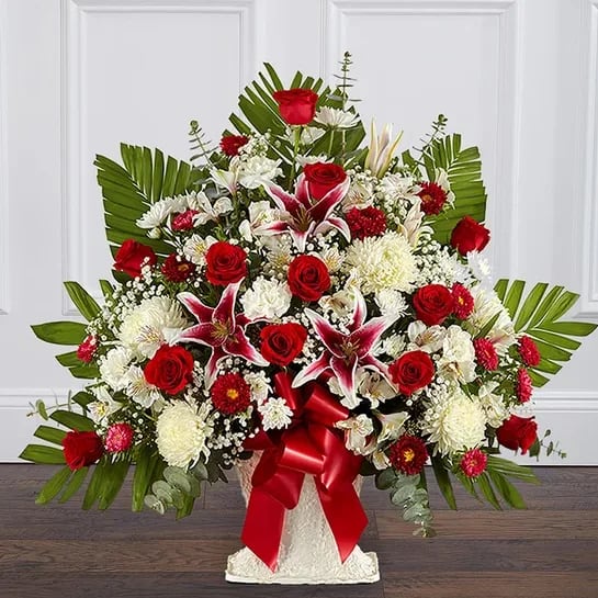 Rose and Lily Sympathy Floor Basket