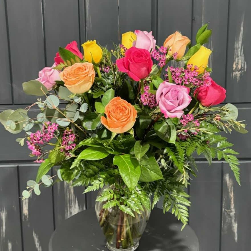 Roses- 12 ASSORTED Roses (MIXED COLORS) Flower Bouquet