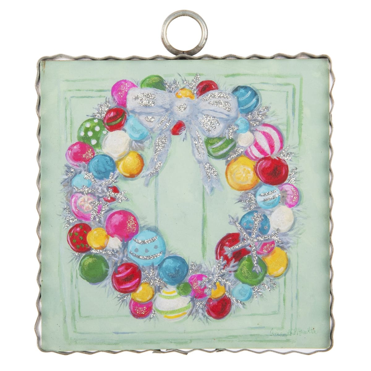 Mini Wreath of Colorful Baubles Print
