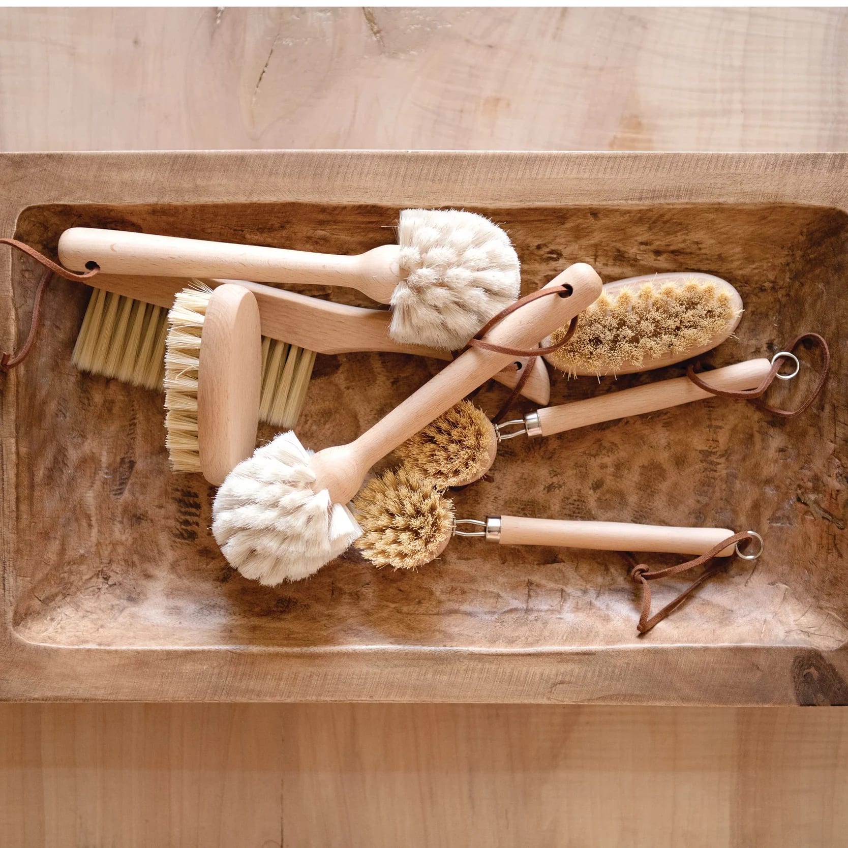 Beech Wood Dish Brush with Leather Strap