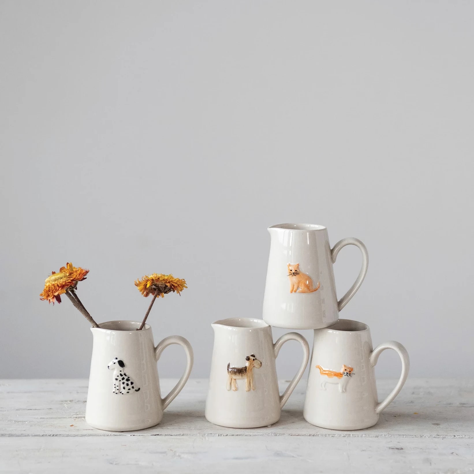 Hand-Painted Cat/Dog Stoneware Creamer, 4 Styles