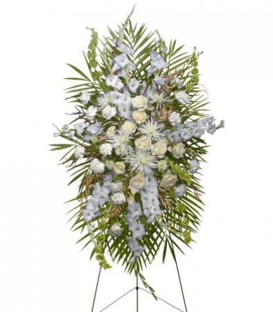ALL WHITE STANDING SPRAY  FUNERAL FLOWERS