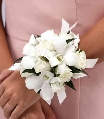 White Spray Roses and White Dendrobiums