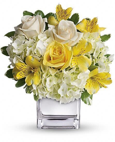 Sweetest Sunrise Cube Vase Arrangement Flower Bouquet