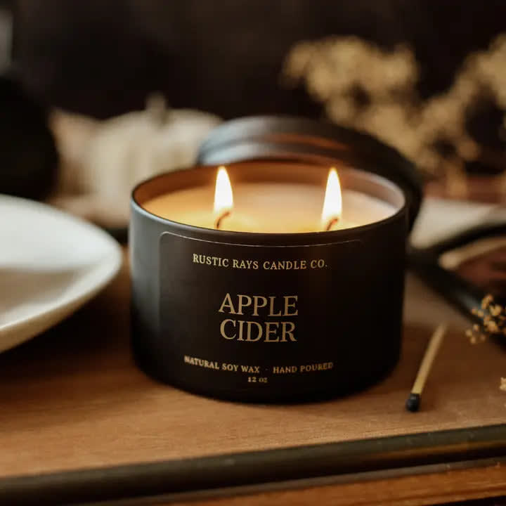 Apple Cider Fall Soy Candle - 12 oz Double Wick - Black