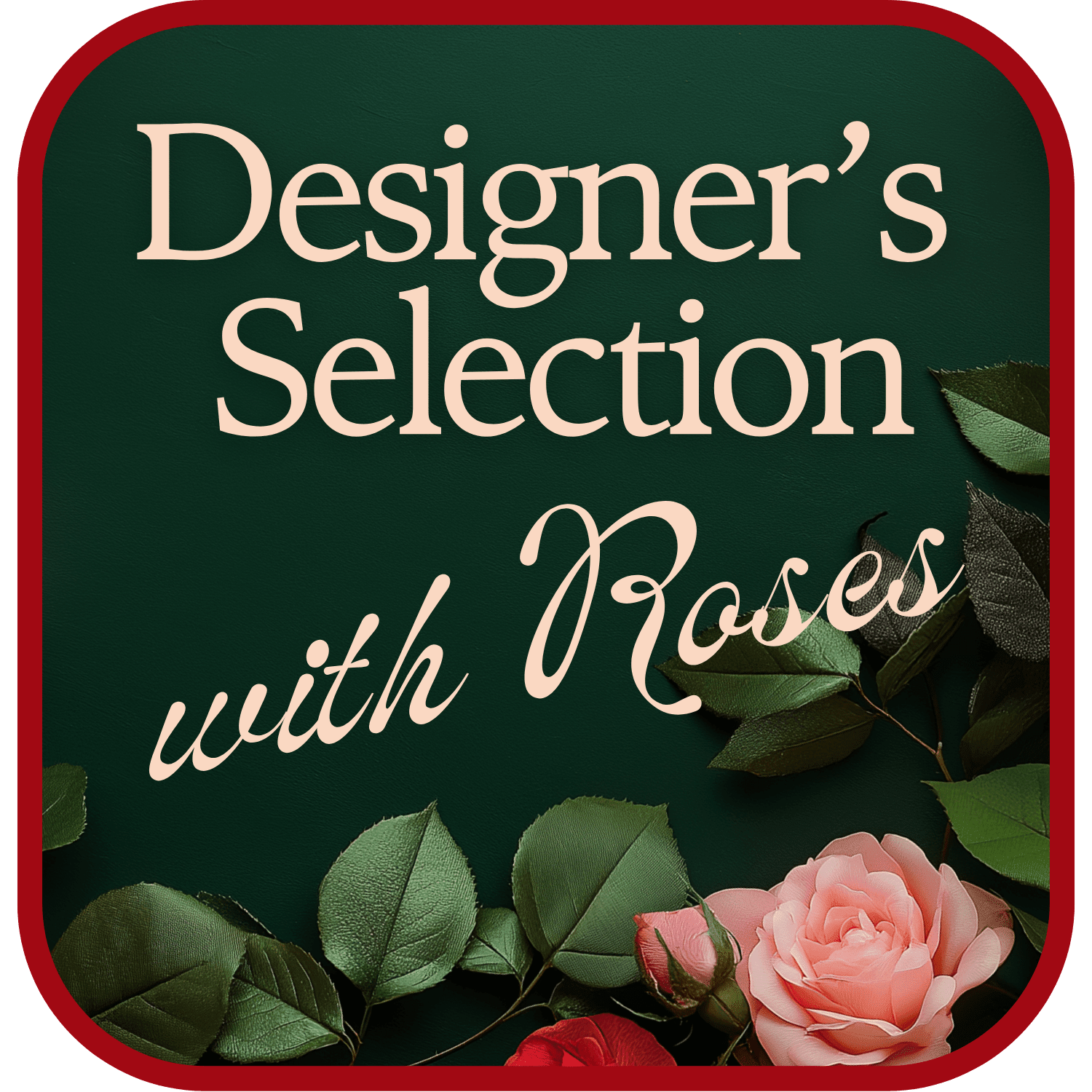 Designer's Choice with Roses in Glass Vase Flower Bouquet