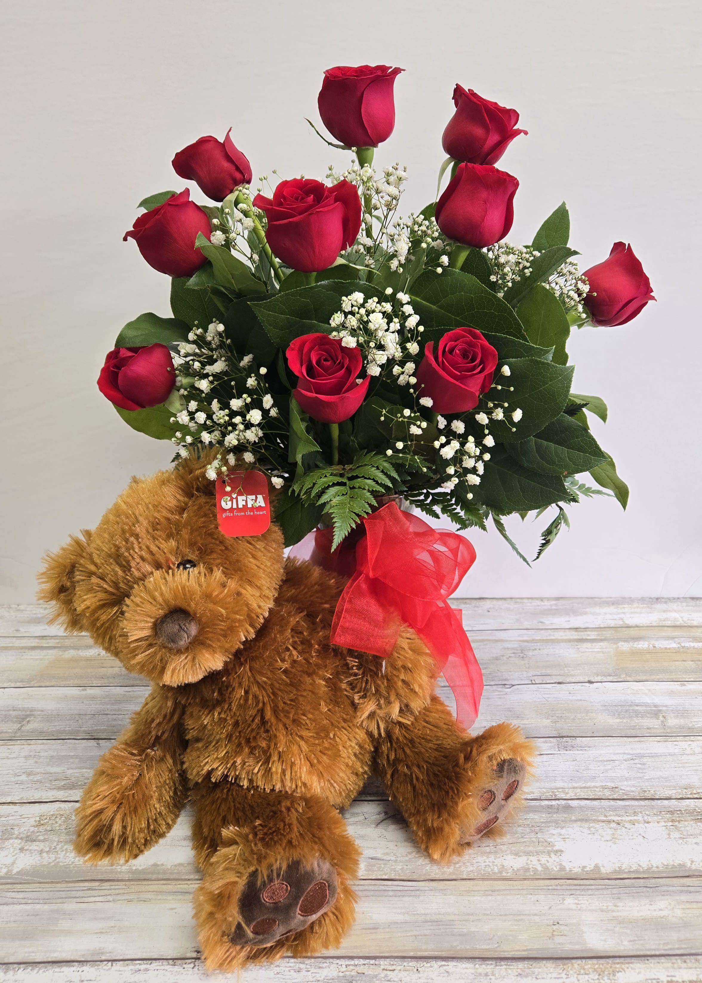 Classic Dozen with Plush Flower Bouquet