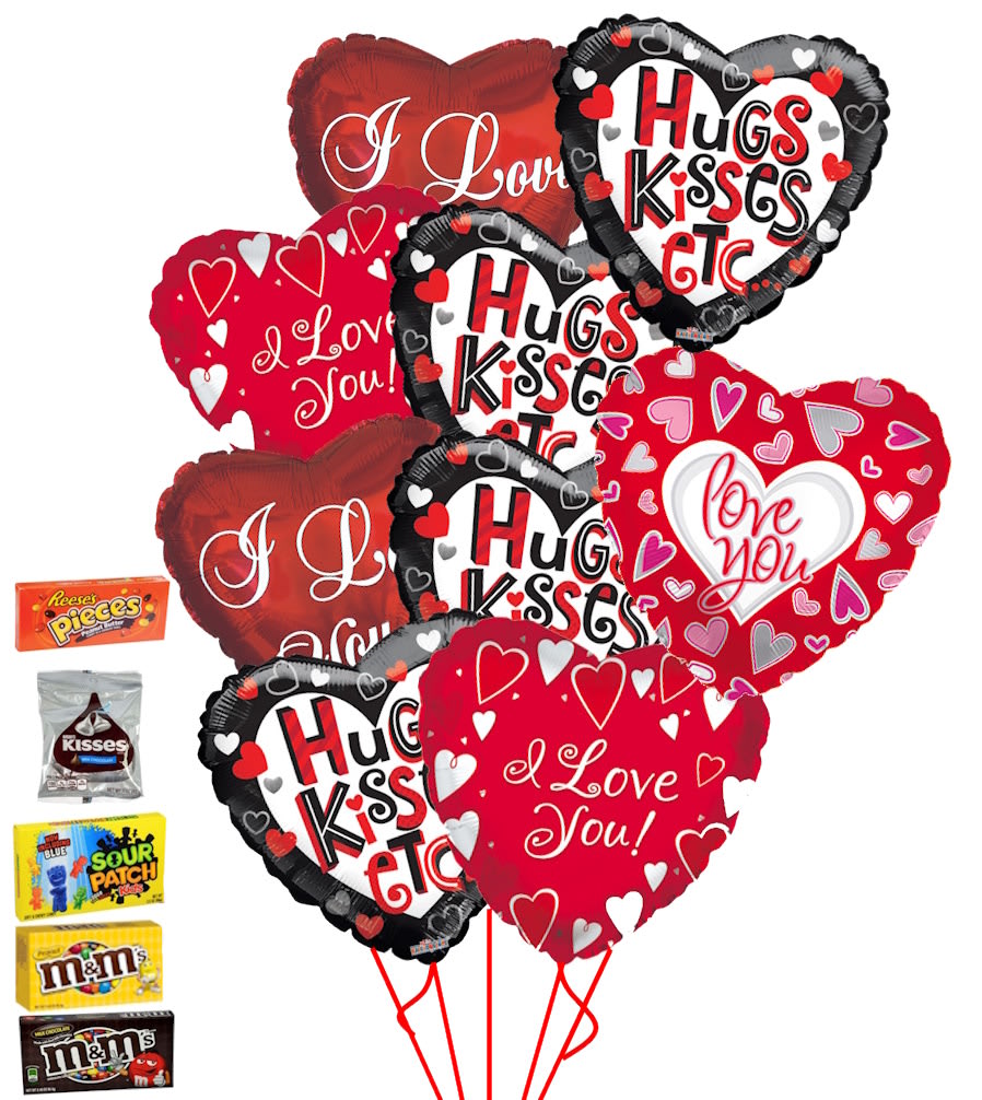9 Hugs and Kisses and I Love You Balloons with Candy