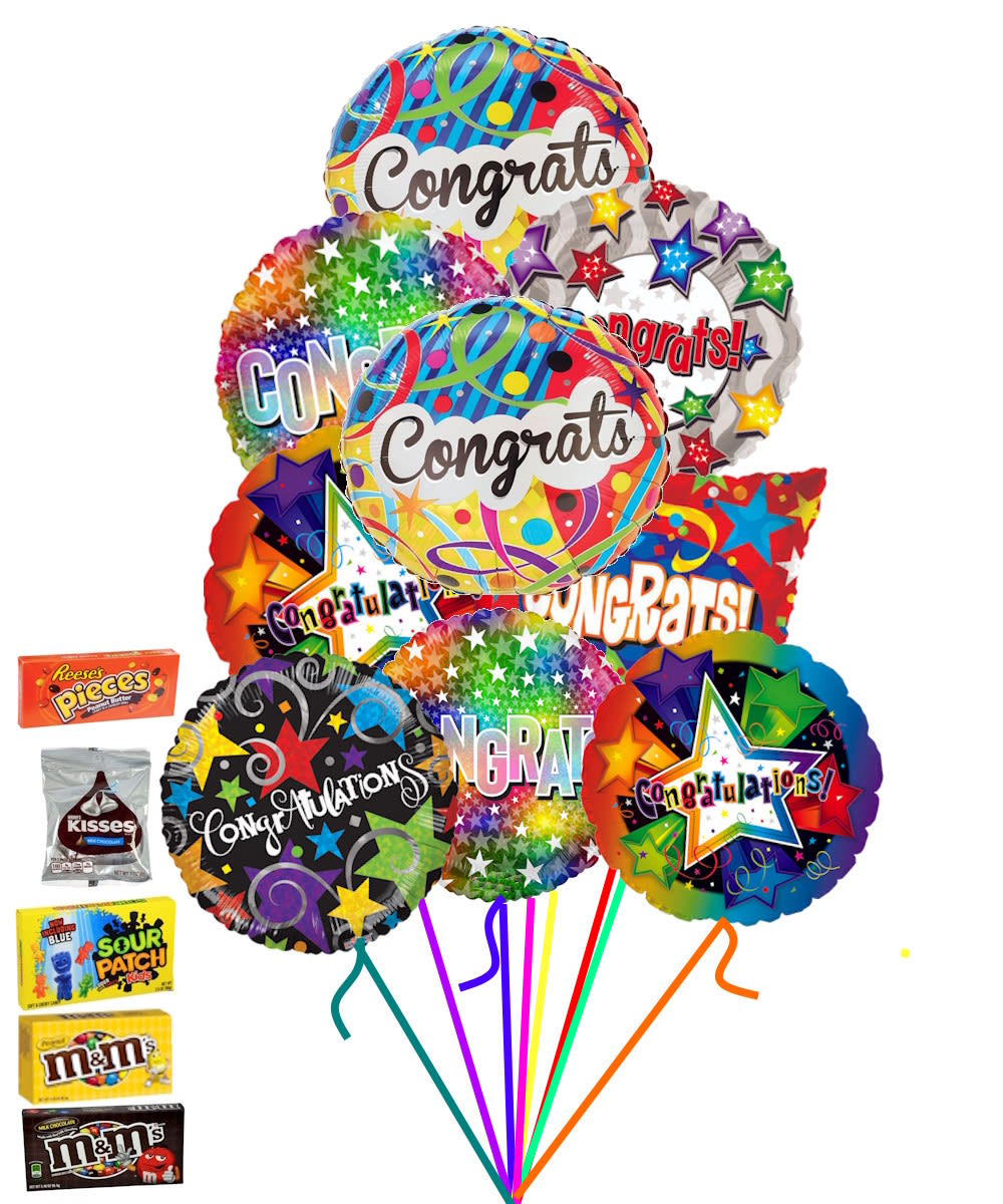9 Congrats balloons with choice of candy