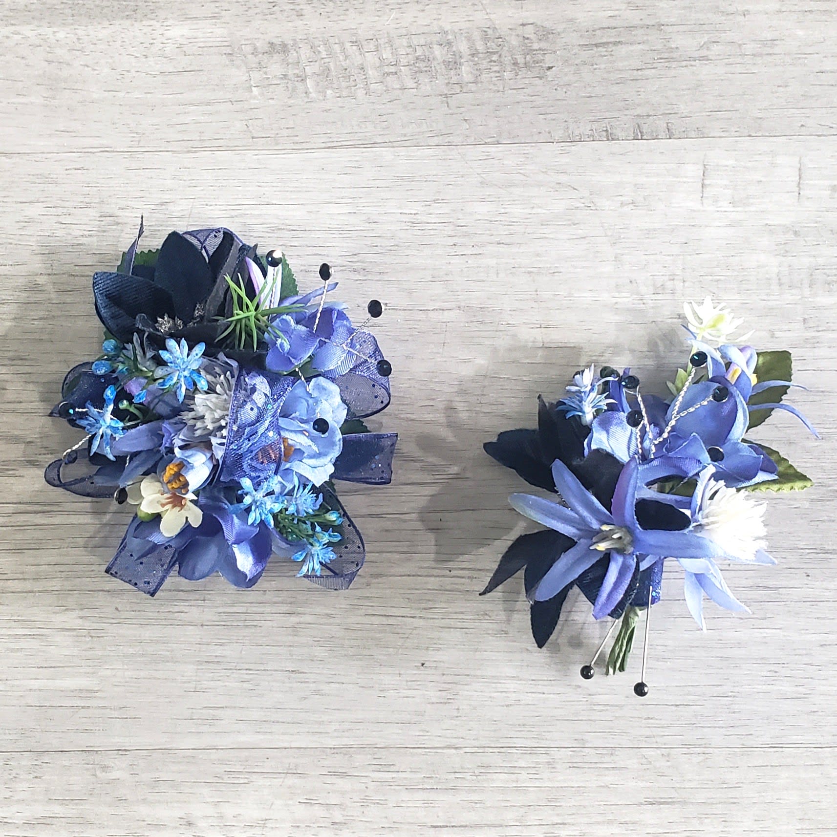 Dancing Feet Blue SILK Corsage and Boutonniere Set