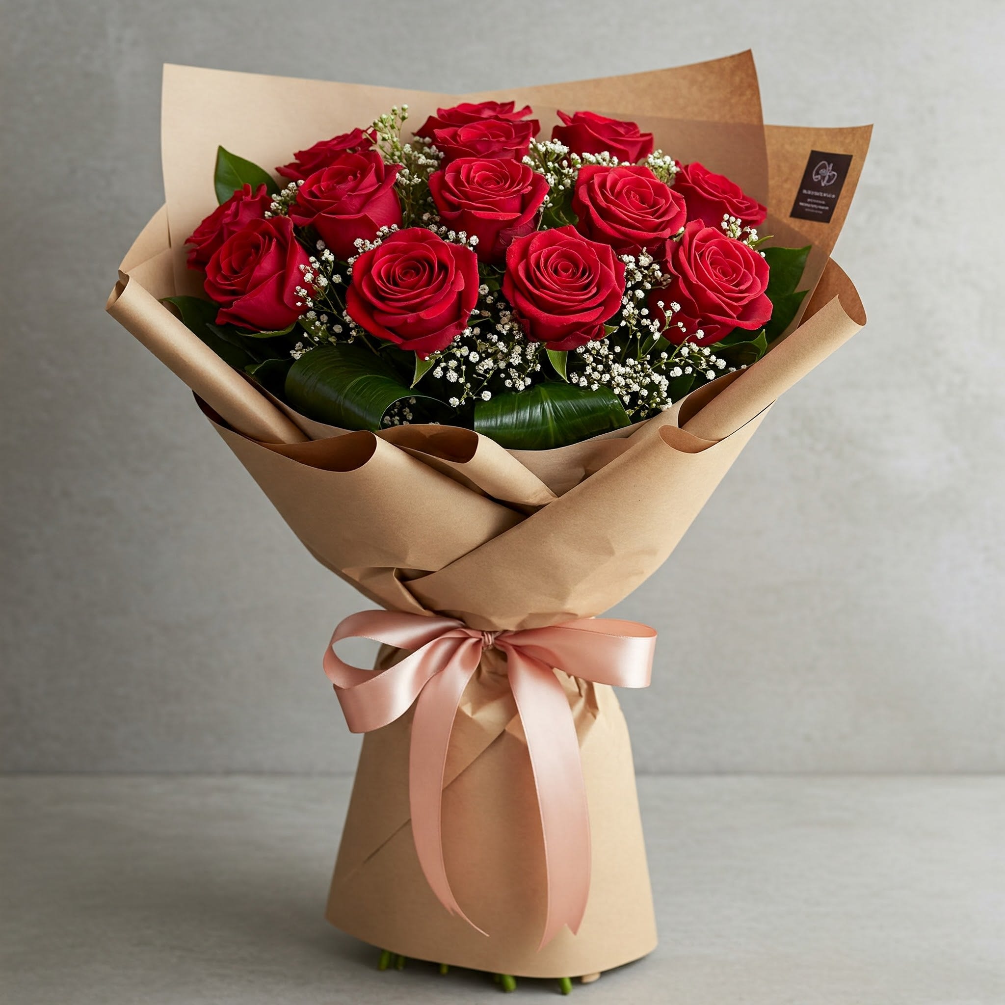 Dozen - 12 - Roses with Greenery & Filler Wrap