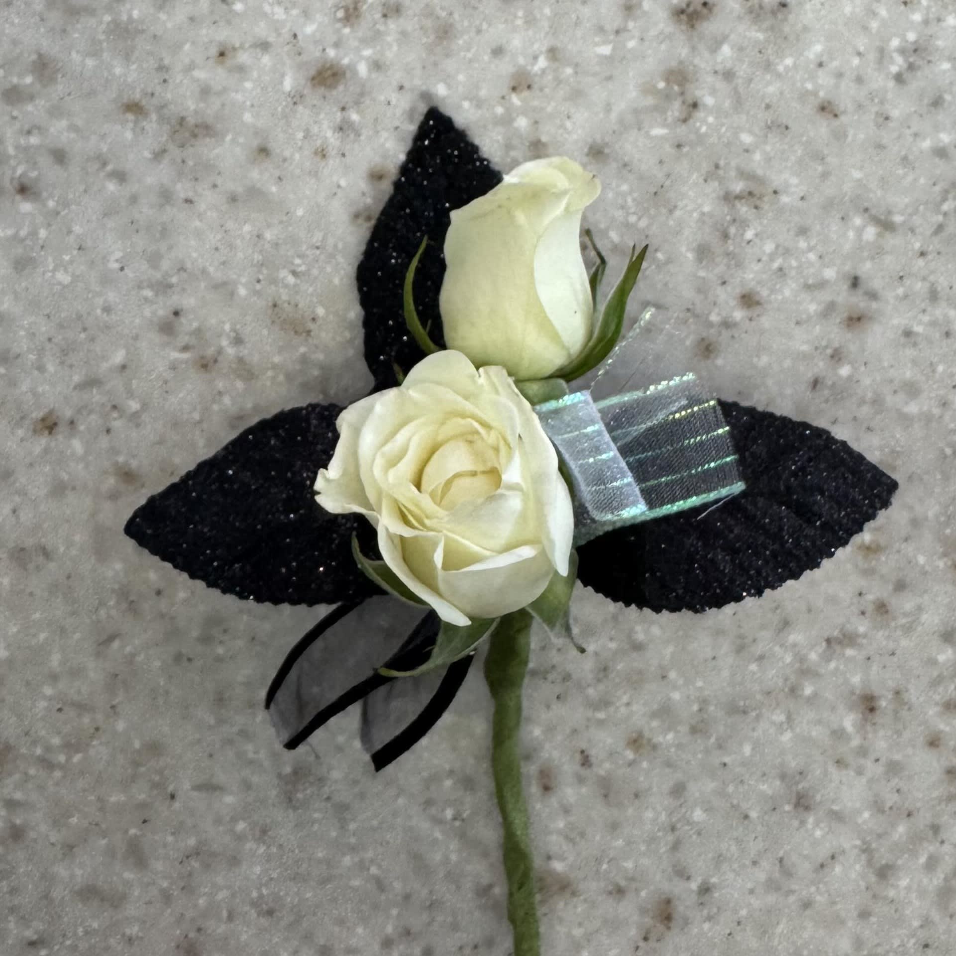 White Rose Boutonniere w/Black Accents Flower Bouquet