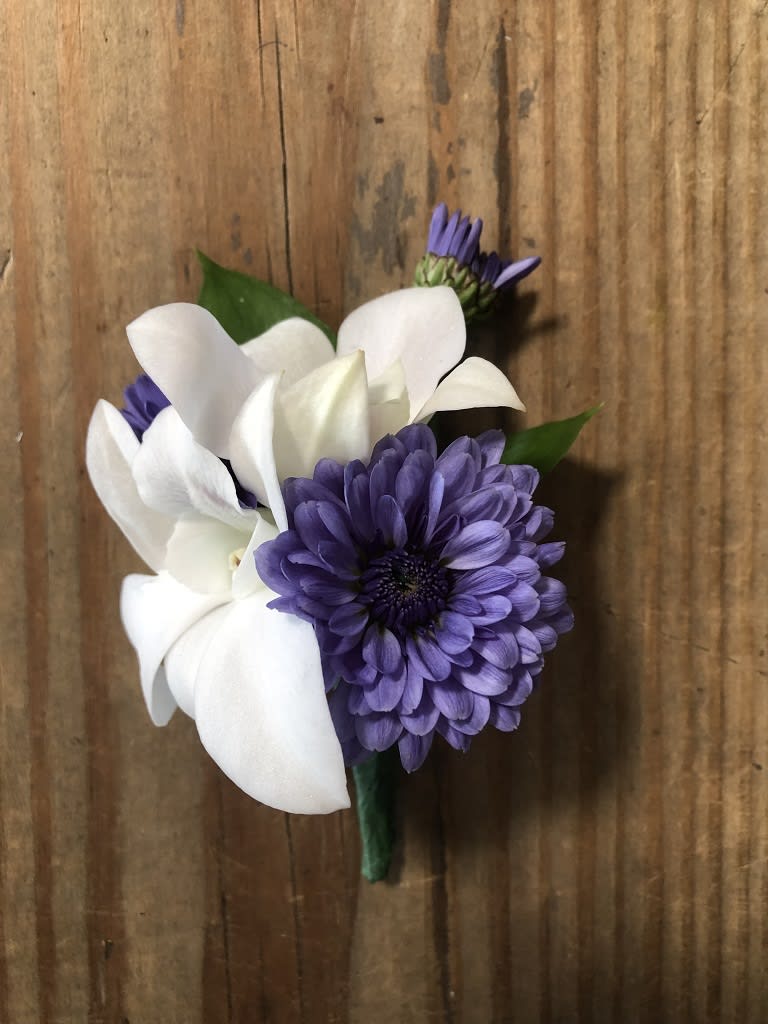 Purple and White Boutonniere