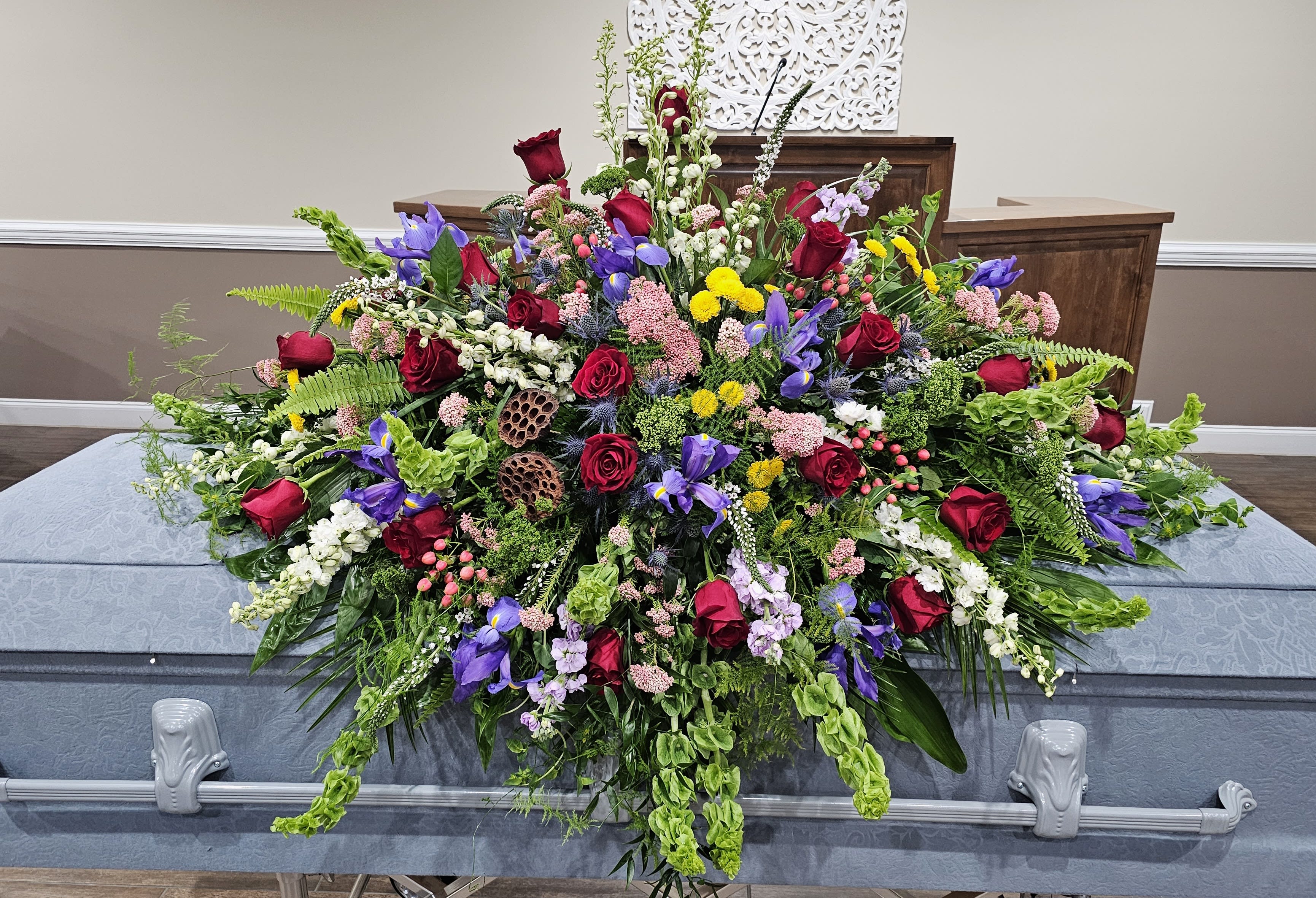 Woodland Wildflower & Roses Casket Spray Flower Bouquet