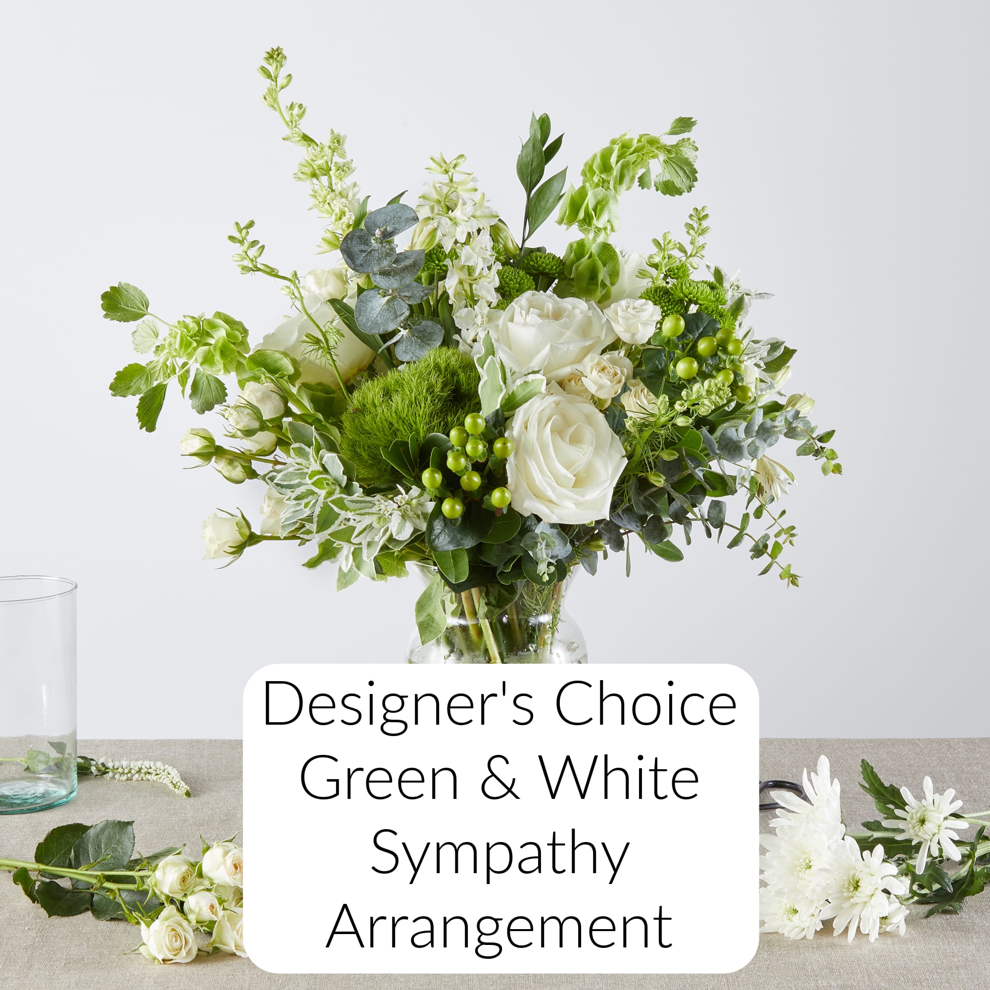 Designer's Choice Green & White Sympathy Arrangement Flower Bouquet