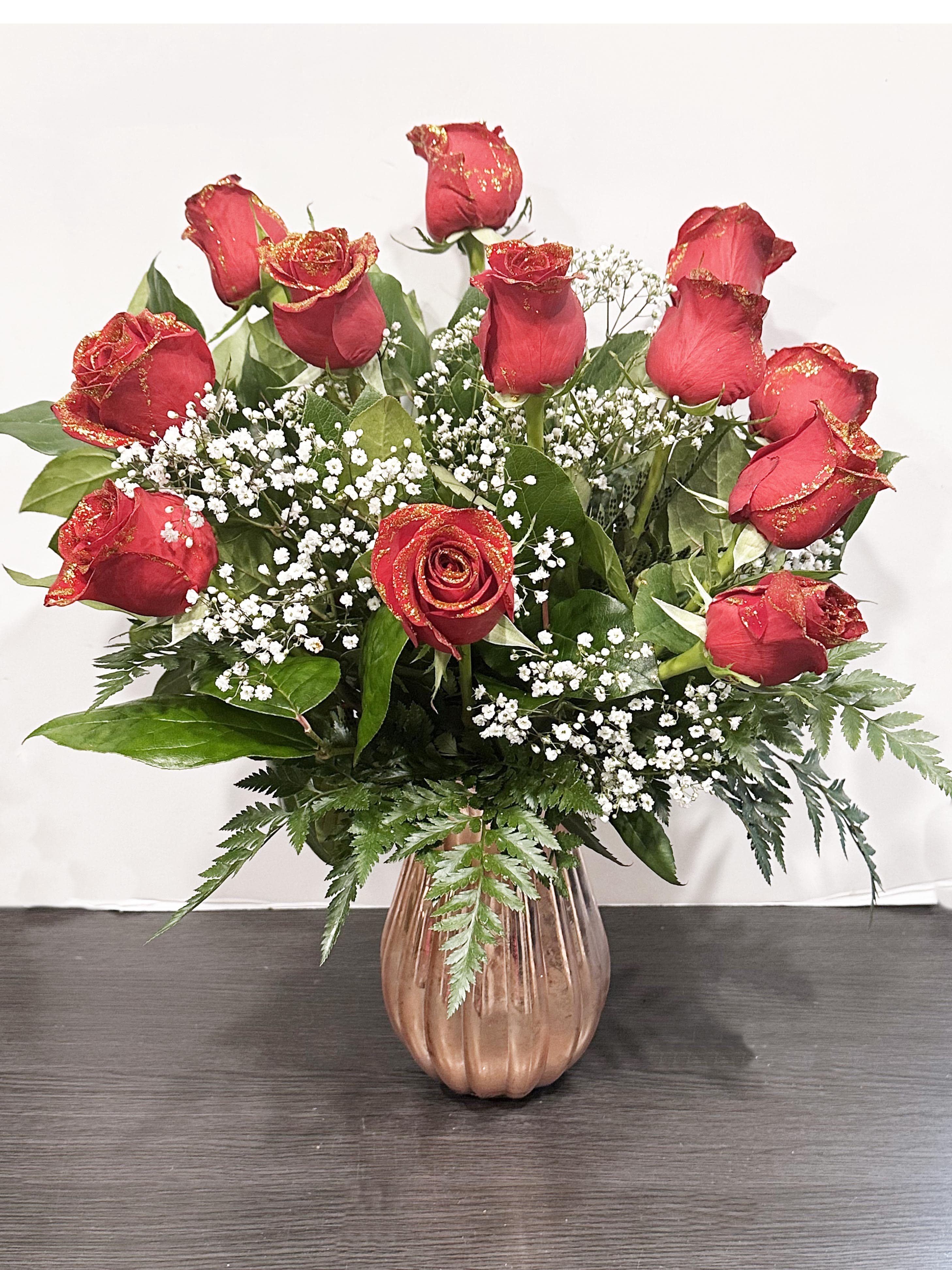 One Dozen Glittered Roses Flower Bouquet