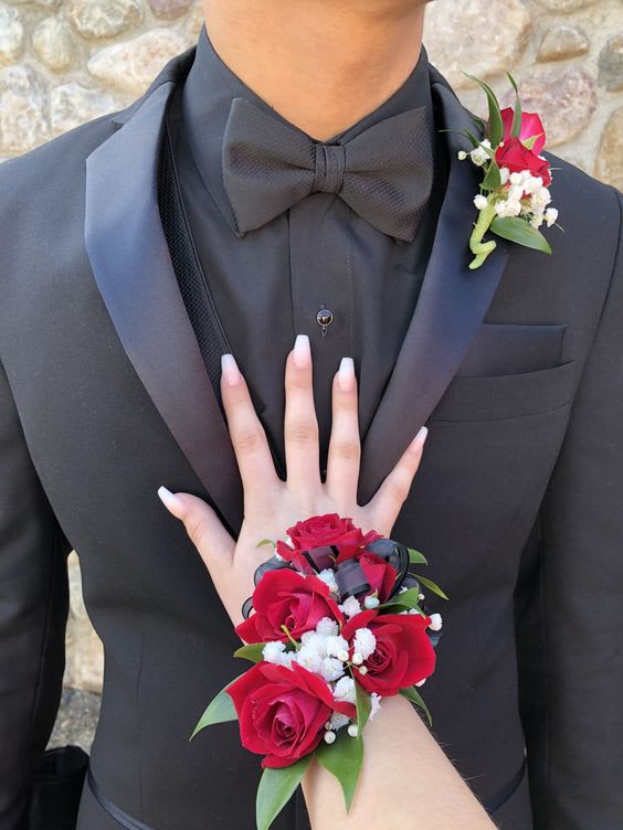 Prom Set- Red and Black /Corsage and Boutonniere Set