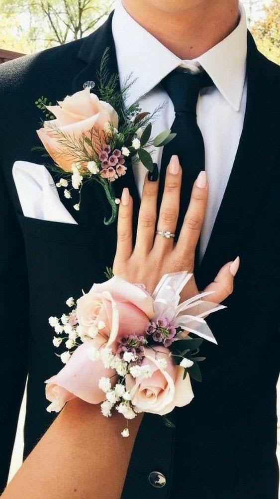 Prom Set- Pink & White Corsage and Boutonniere