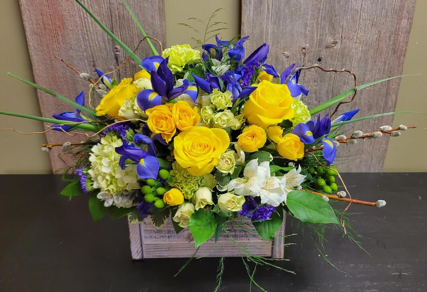 You are the Sunshine of my Eye-Ris Wooden Box Arrangement