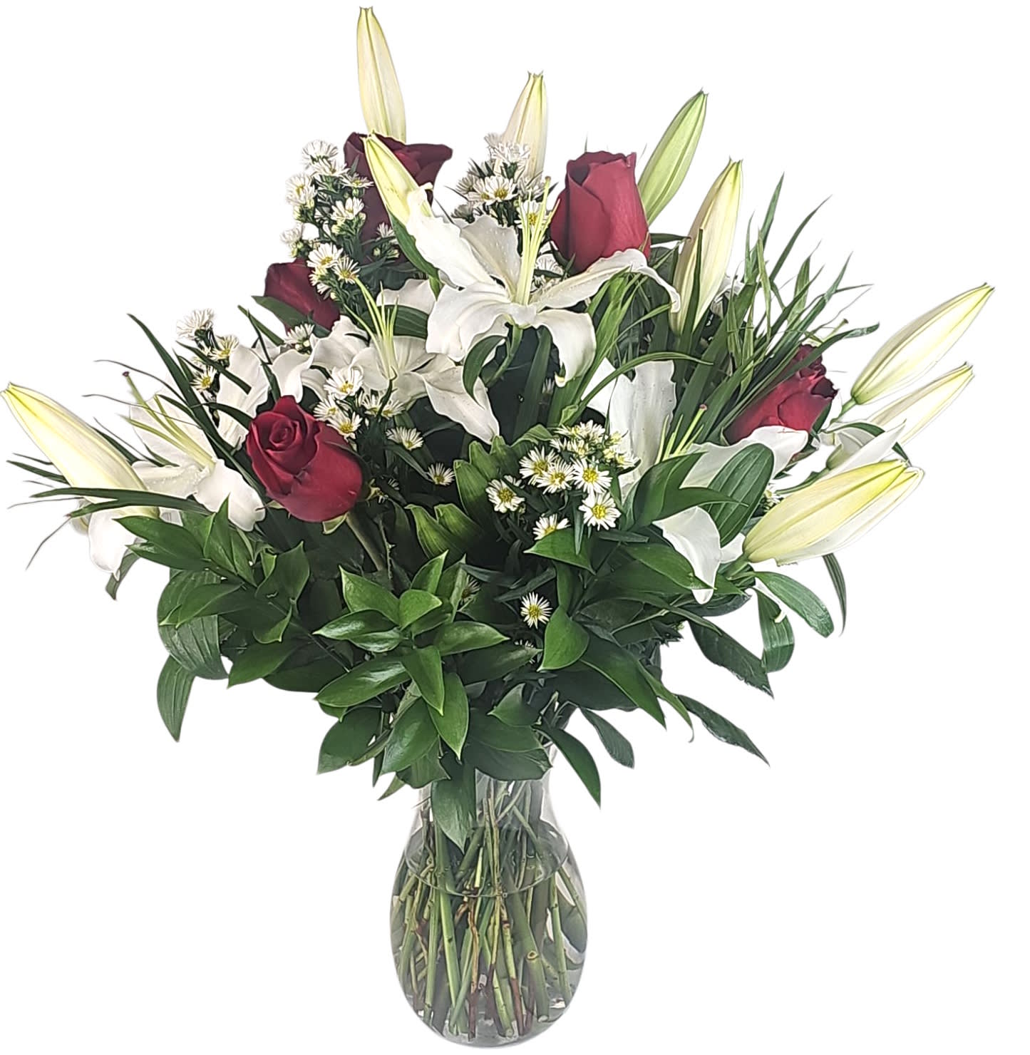 Red Roses and White Lilies Flower Bouquet