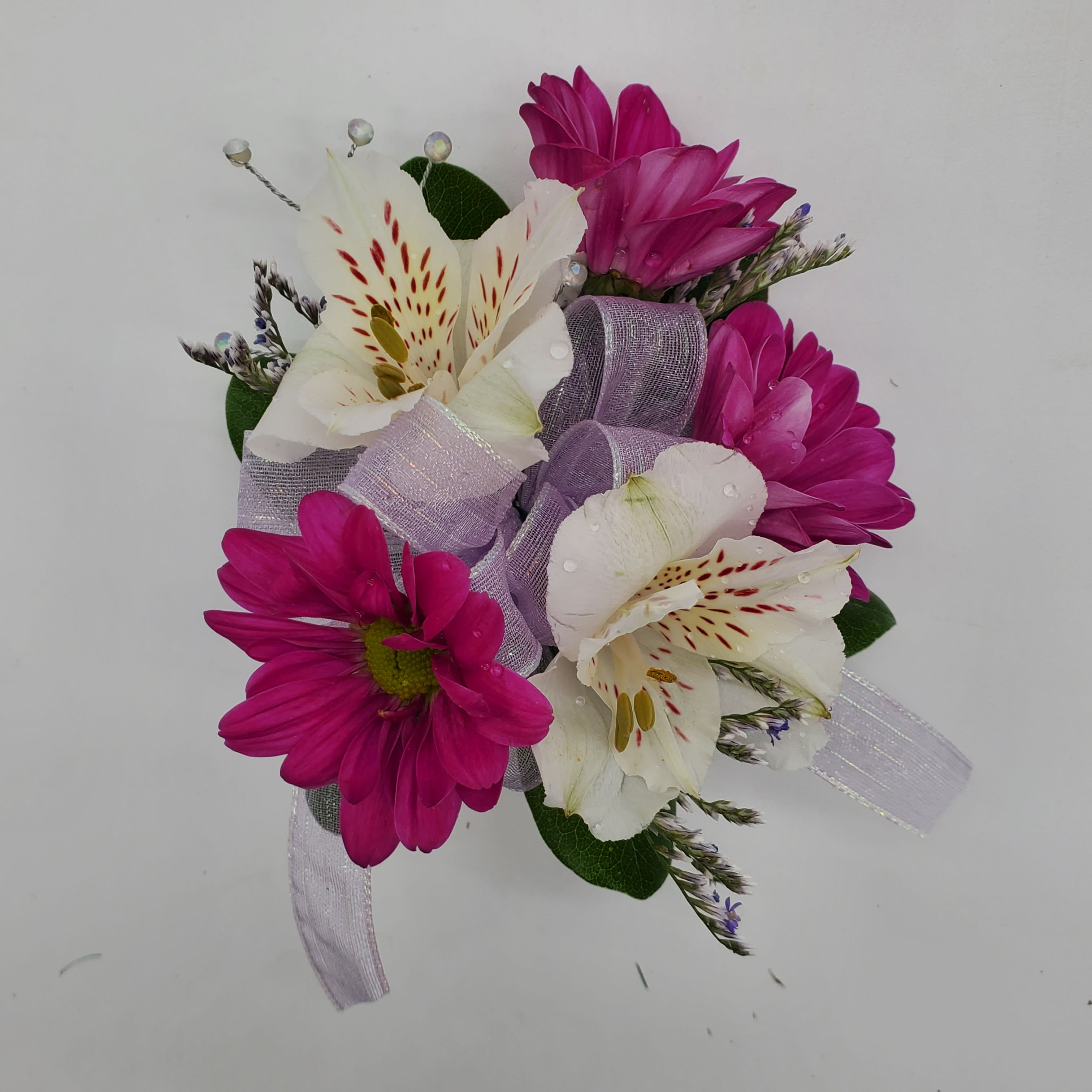 Purple and White Corsage