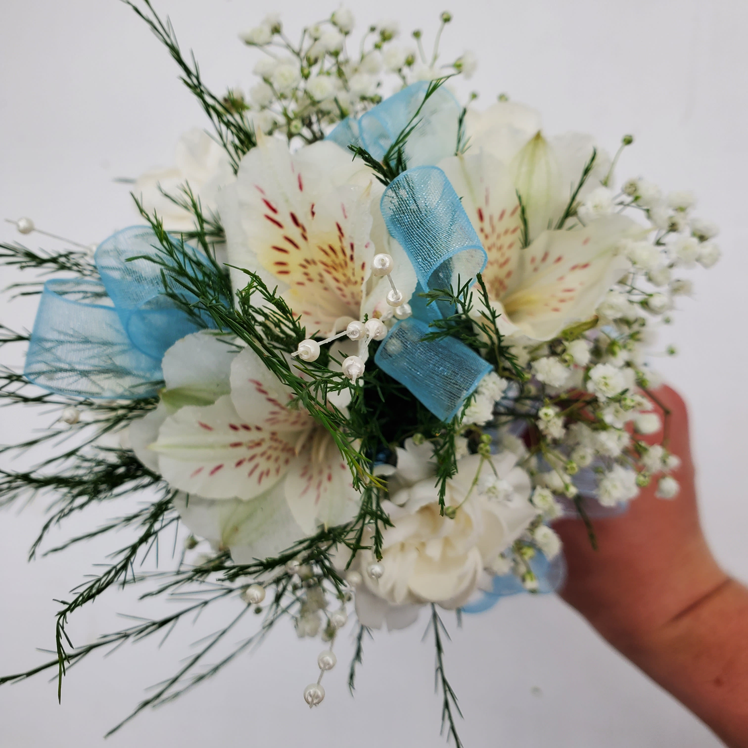 White and Light Blue Nosegay Flower Bouquet