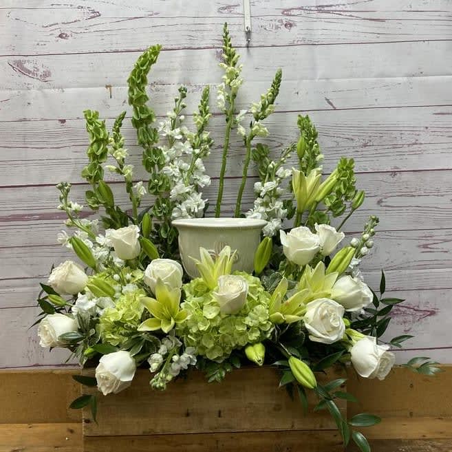 Serene White Cremation Urn Wreath