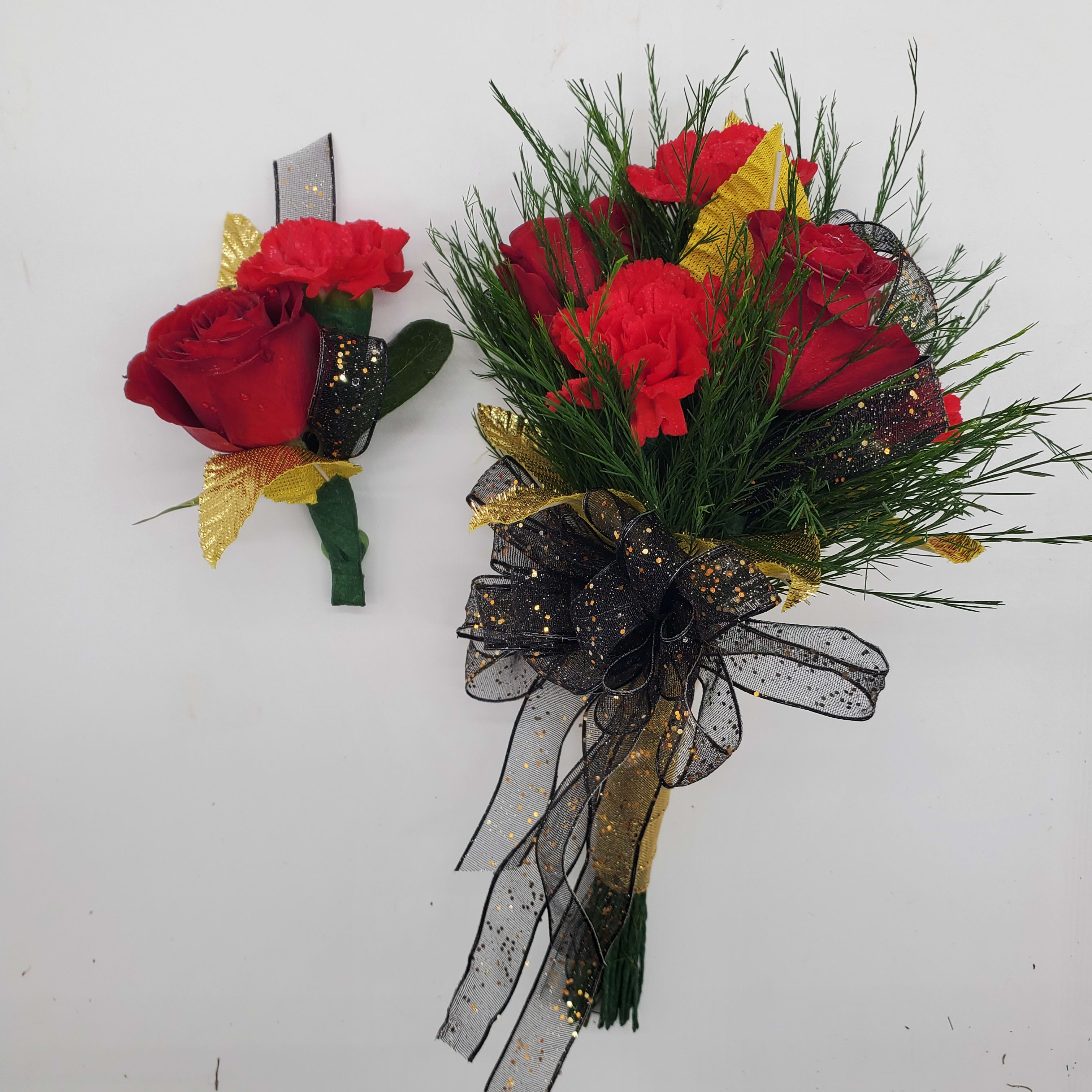 Red, Gold, and Black Nosegay Flower Bouquet