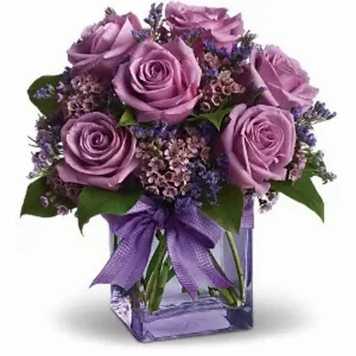 Lavender medley- Available in clear glass vase & other rose colors Flower Bouquet