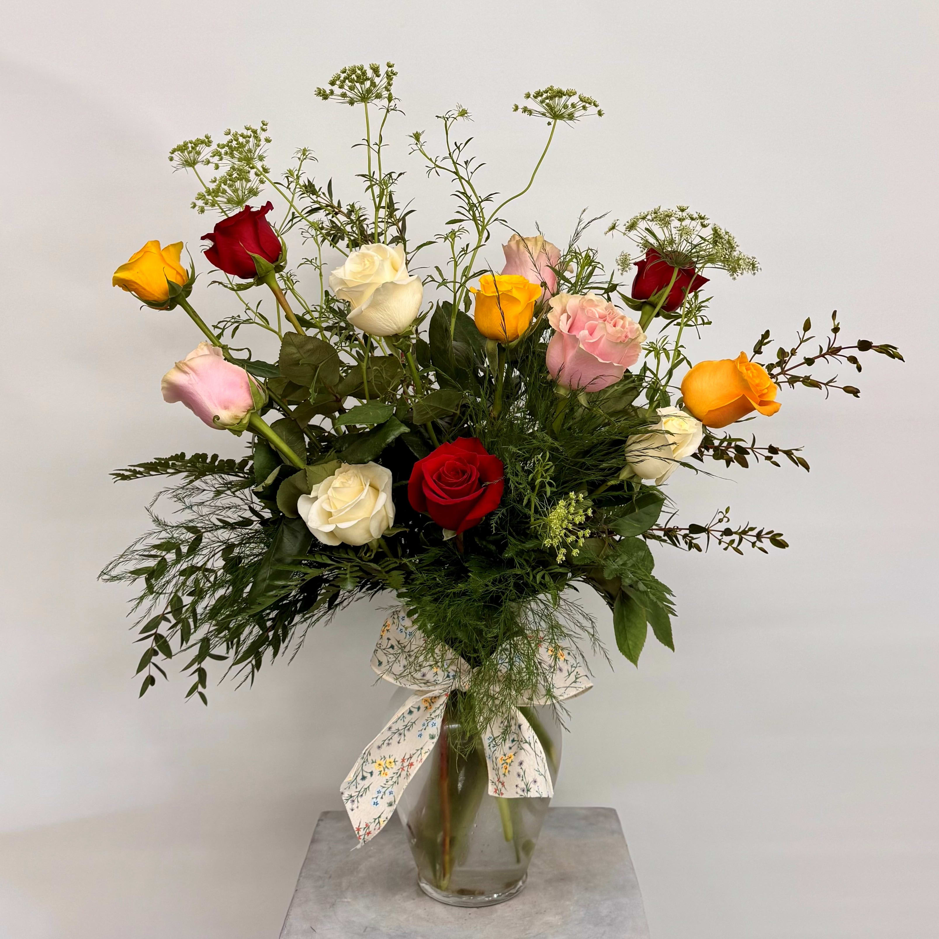 Dozen Roses Arranged Flower Bouquet