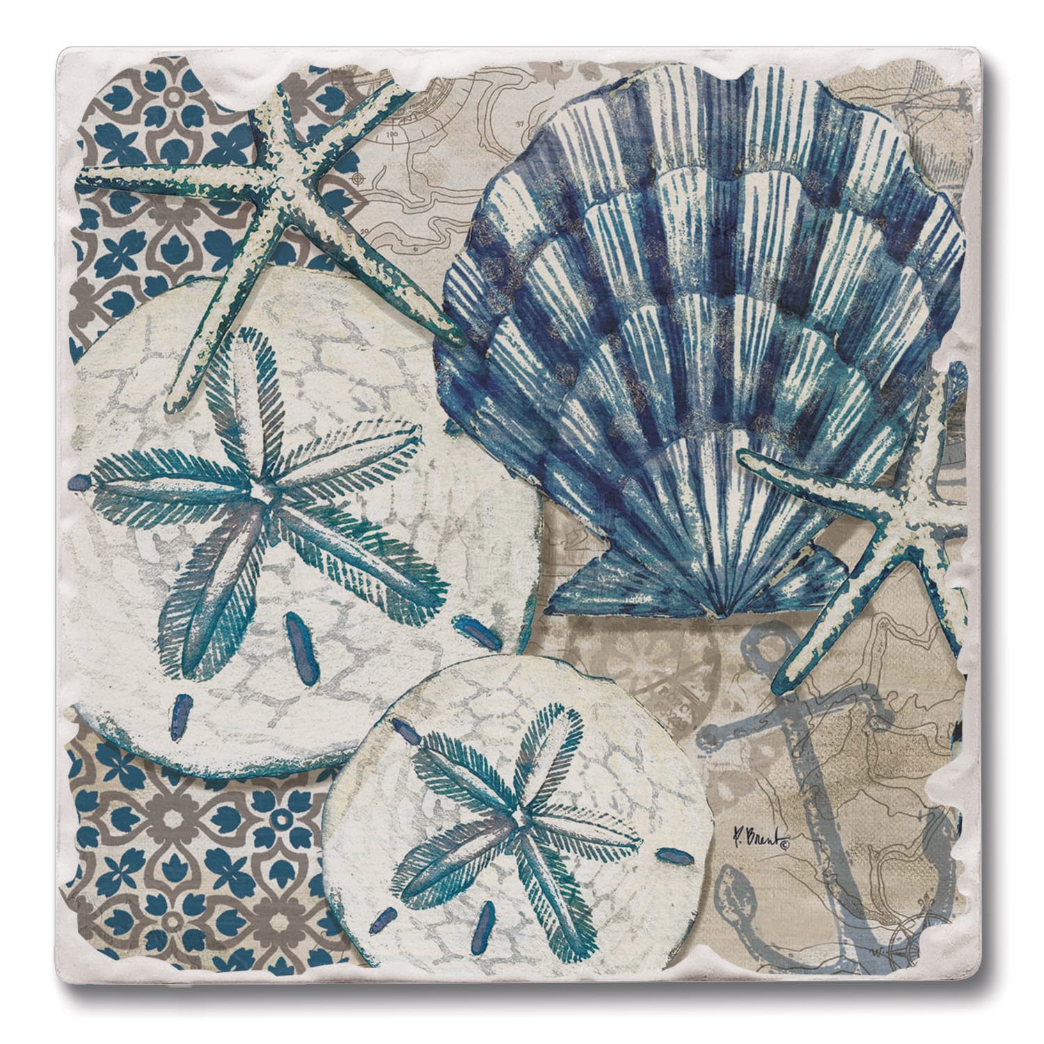 Tile Coaster - Tide Pool Shells Flower Bouquet