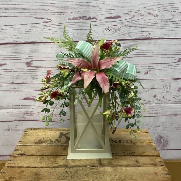 Blissful in Beige Silk (Artificial) Lanterns Flower Bouquet