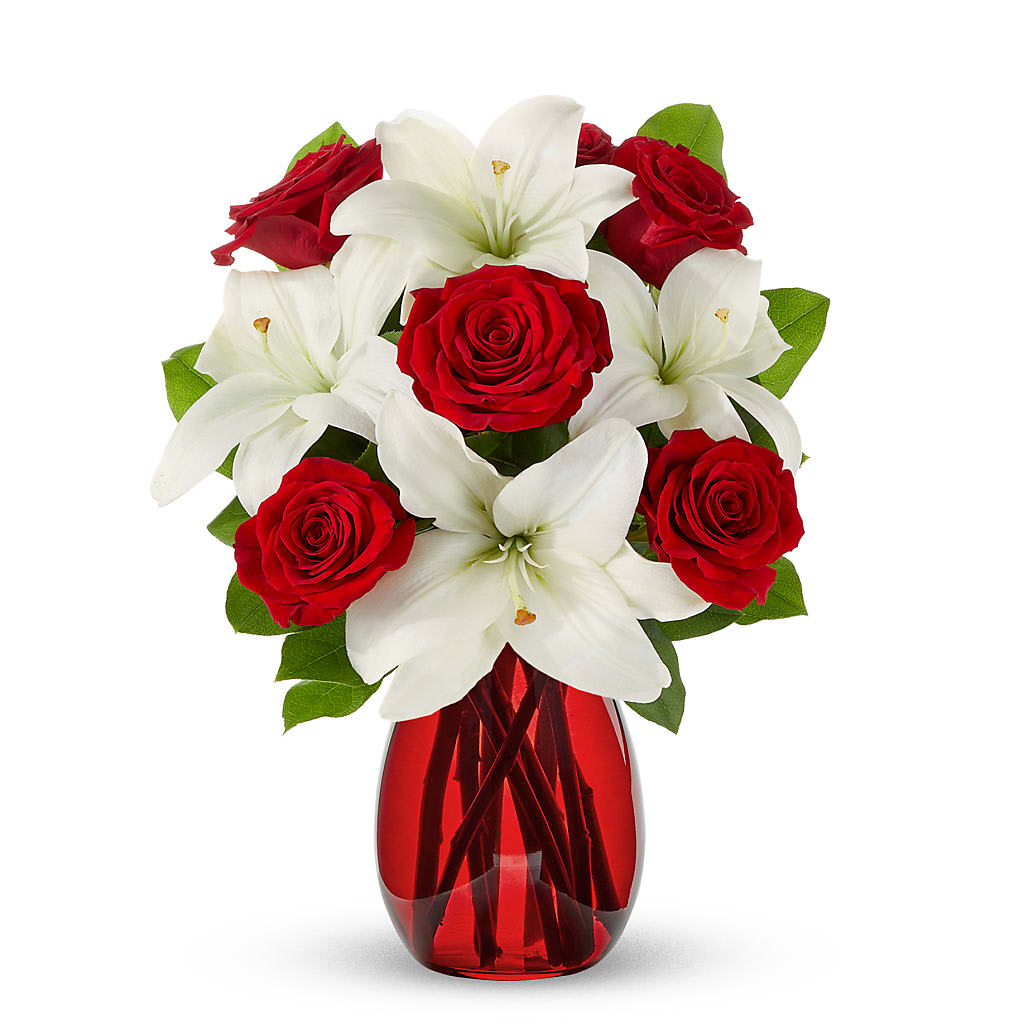 Classic Red Rose & White Lily Bouquet Flower Bouquet