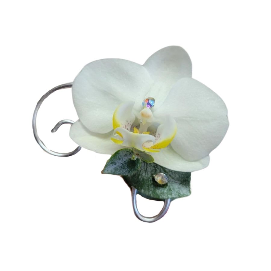 White Orchid with Gems Boutonniere Flower Bouquet