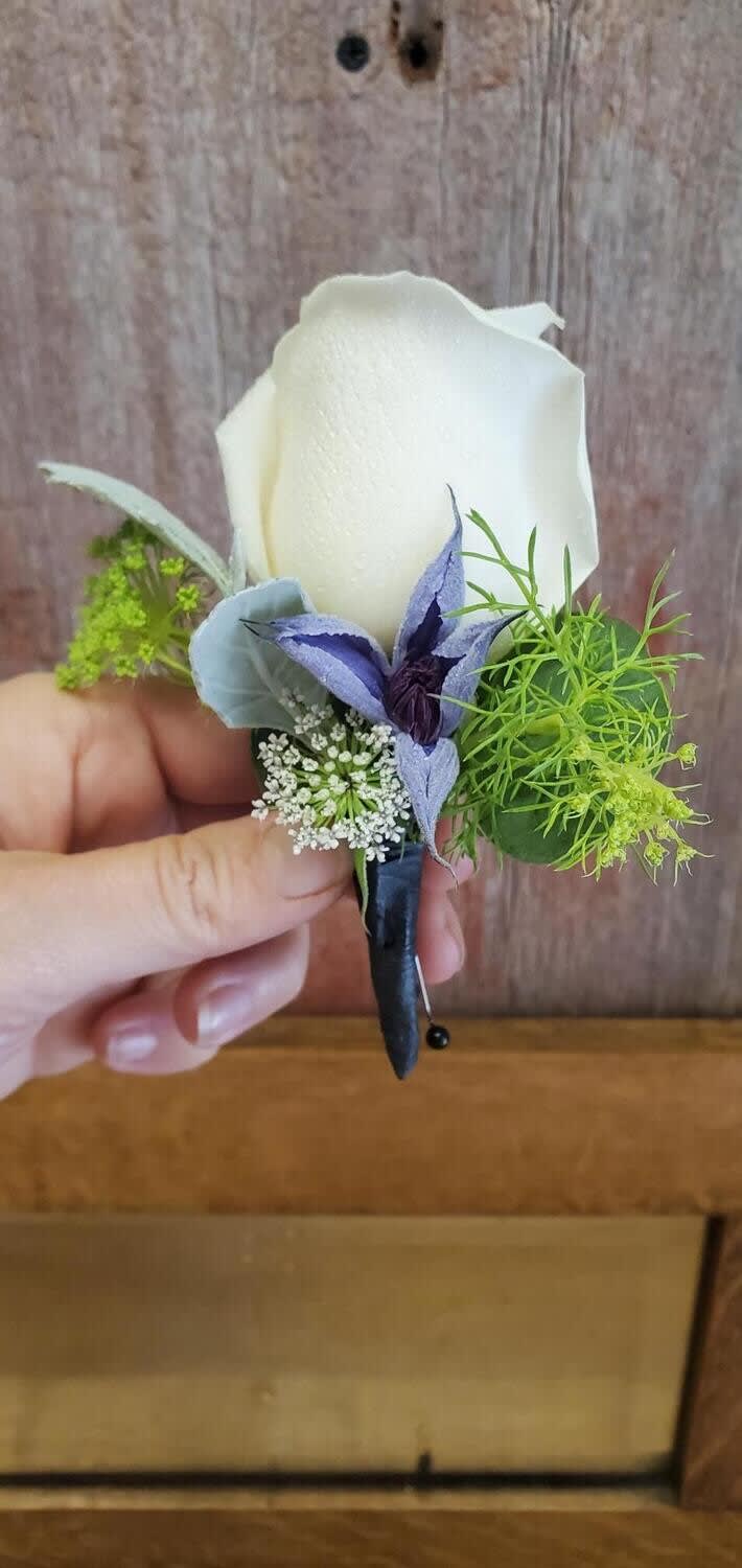 White Rose Boutonniere Flower Bouquet