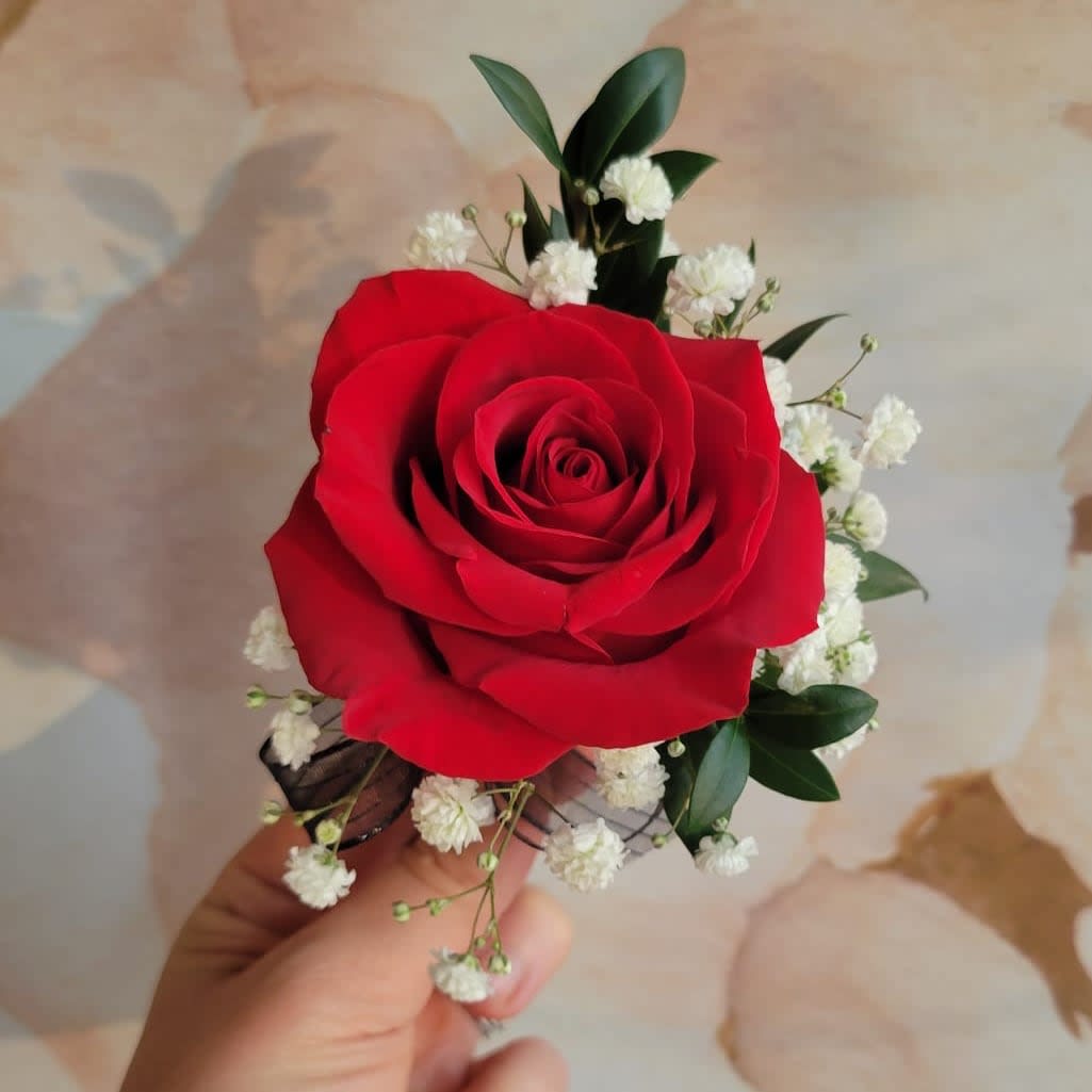 Red & White Boutonniere Flower Bouquet