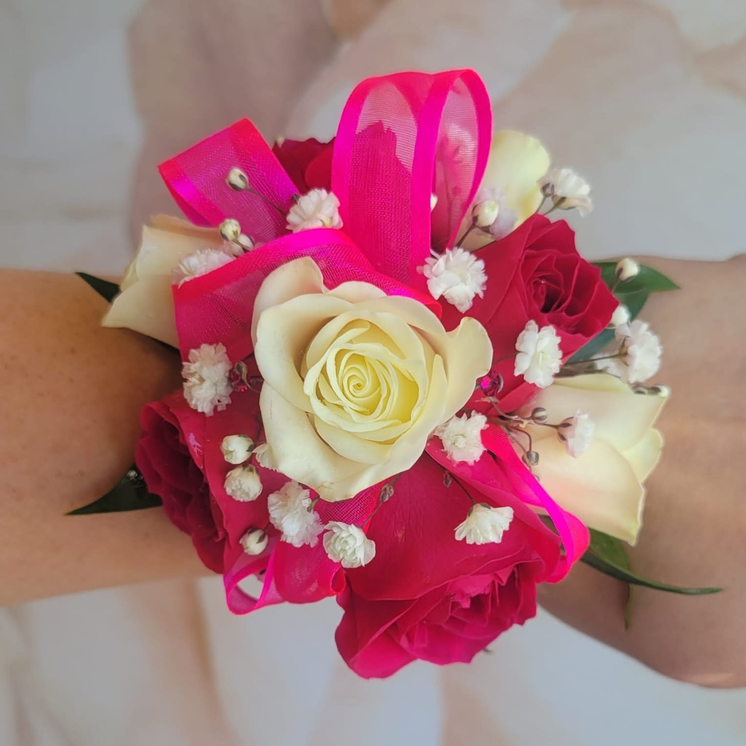 Hot Pink Wrist Corsage Flower Bouquet