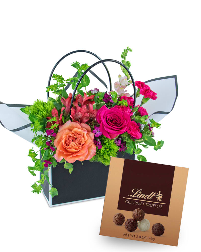Chocolate-Covered Roses Blooming Tote Ensemble Flower Bouquet