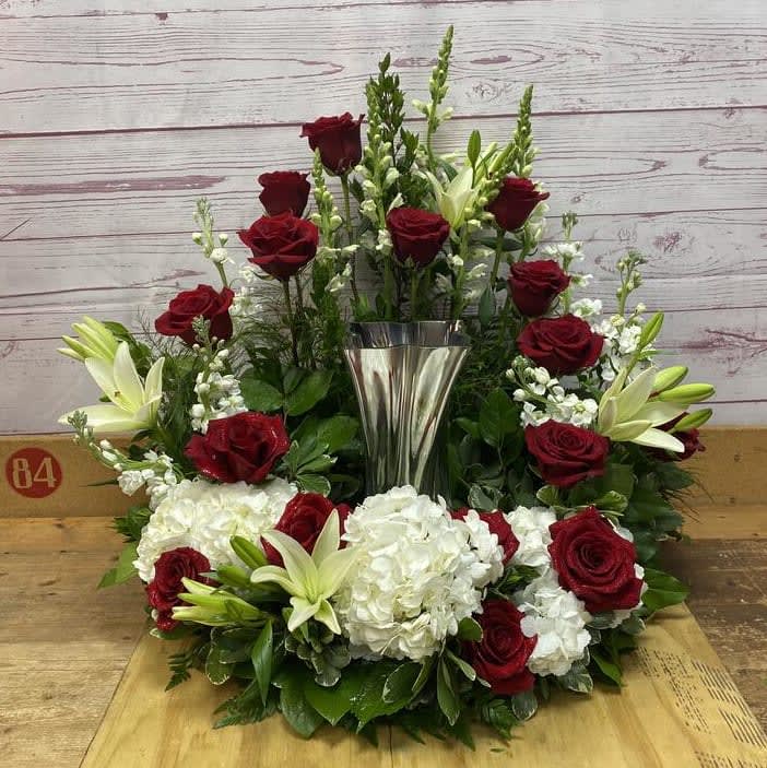Missing You Red & White Urn Arrangement