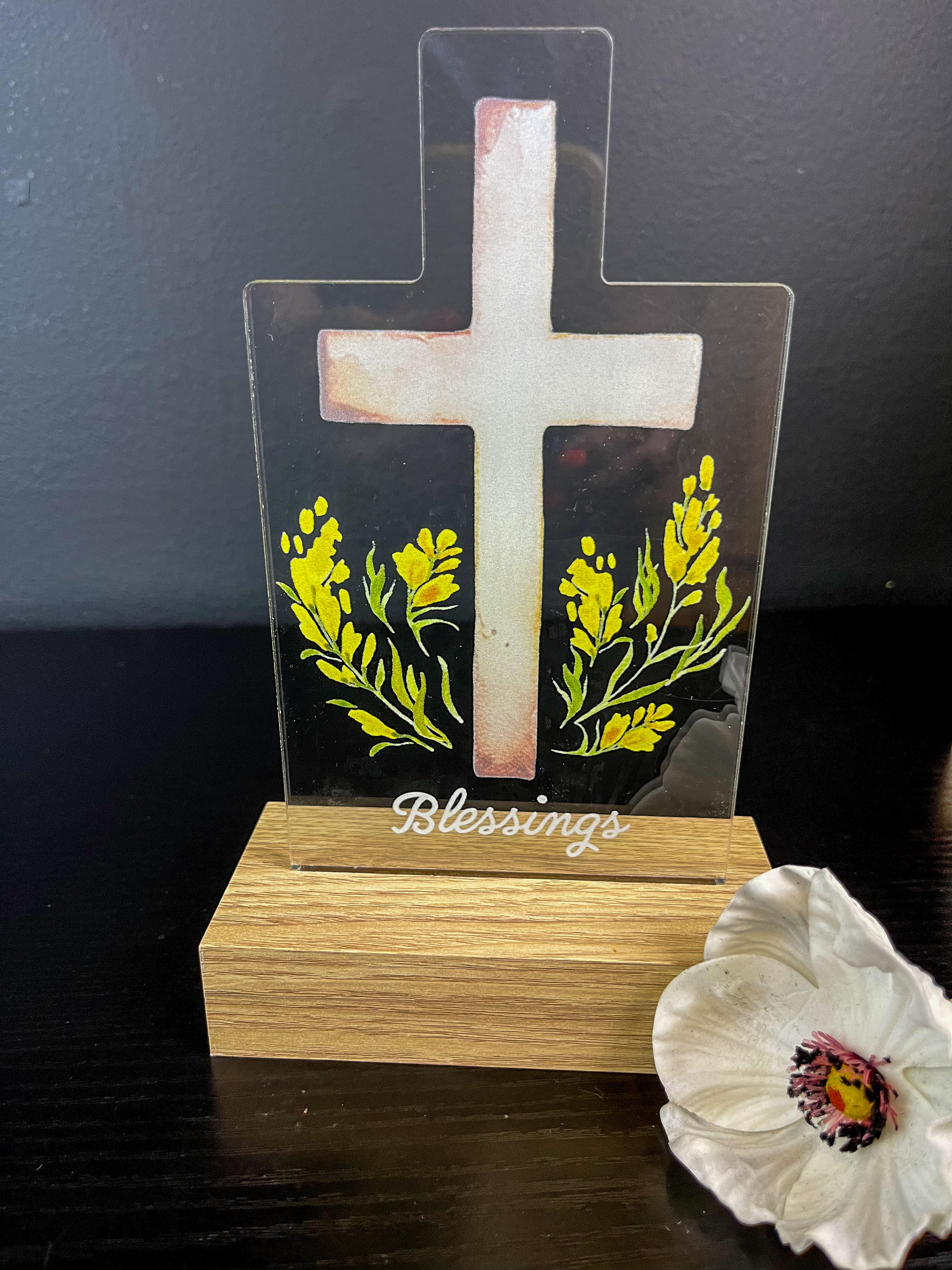 Light Up Cross Stand Flower Bouquet