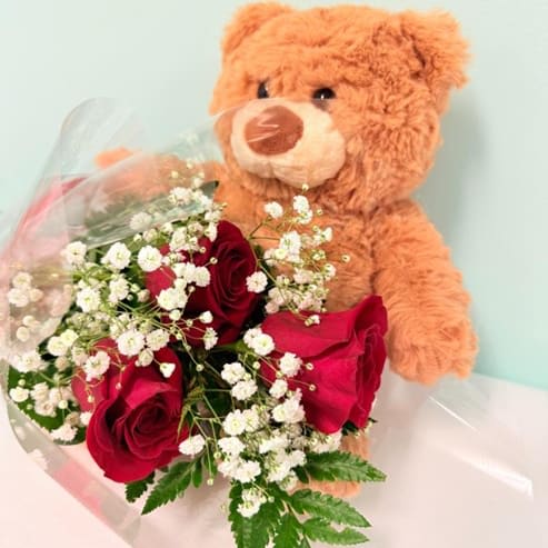 Cuddles and Roses Flower Bouquet