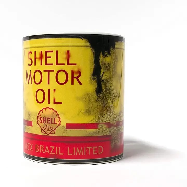 Shell Motor Oil Can Mug Flower Bouquet