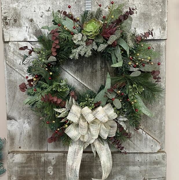 Evergreen Berry & Succulent (Artificial) Wreath Flower Bouquet
