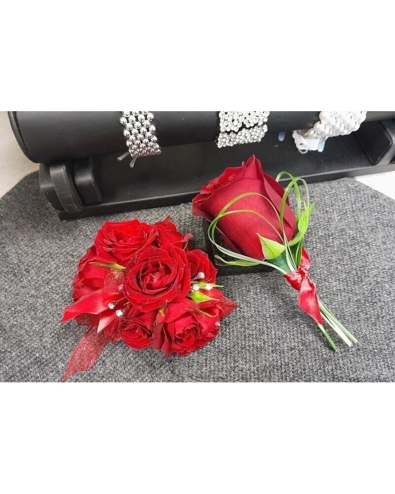 Classic red rose corsage and boutonniere set Flower Bouquet